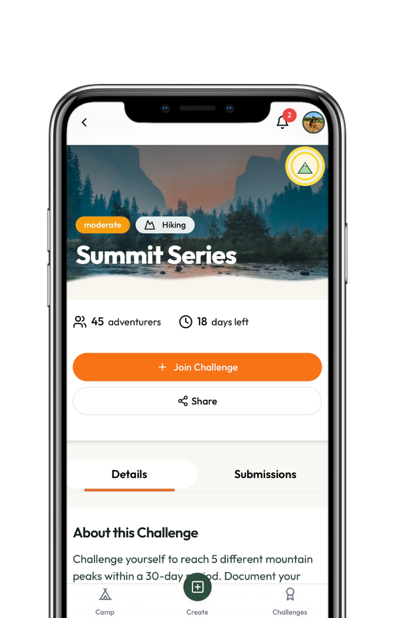 Hykked app showing Summit Series challenge details